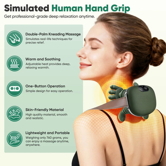 Electric Shoulder & Neck Massager with Heat, Wireless Portable 3D Kneading Deep Tissue Massage