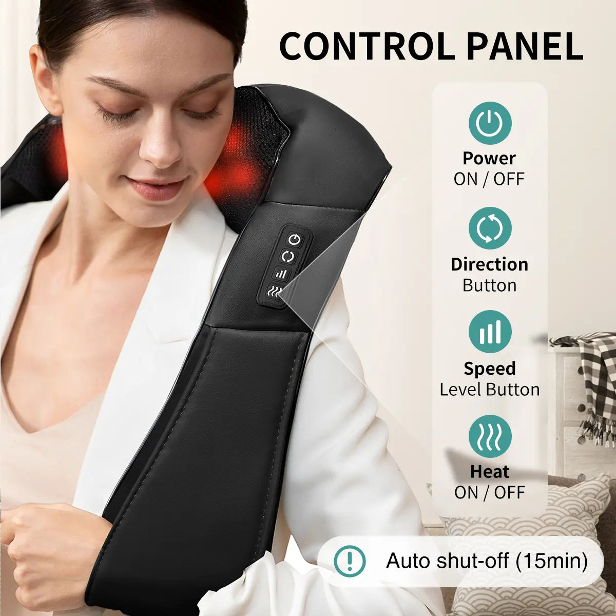 Shiatsu Neck & Back Massager with Heat, 8 Deep-Kneading Massage Nodes