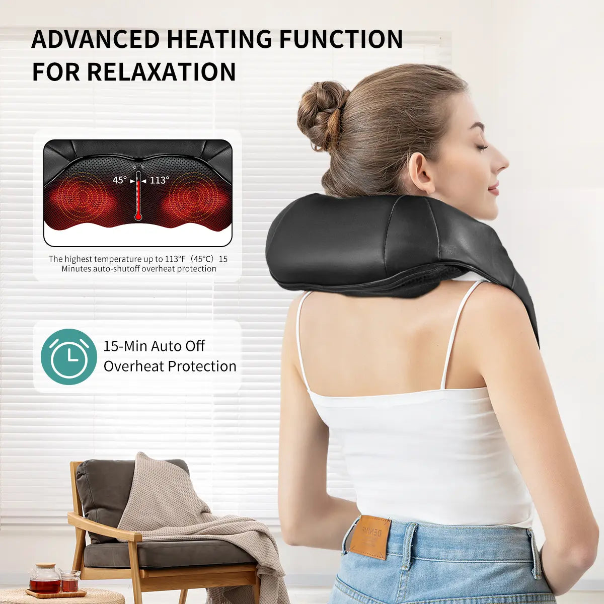 Shiatsu Neck & Back Massager with Heat, 8 Deep-Kneading Massage Nodes